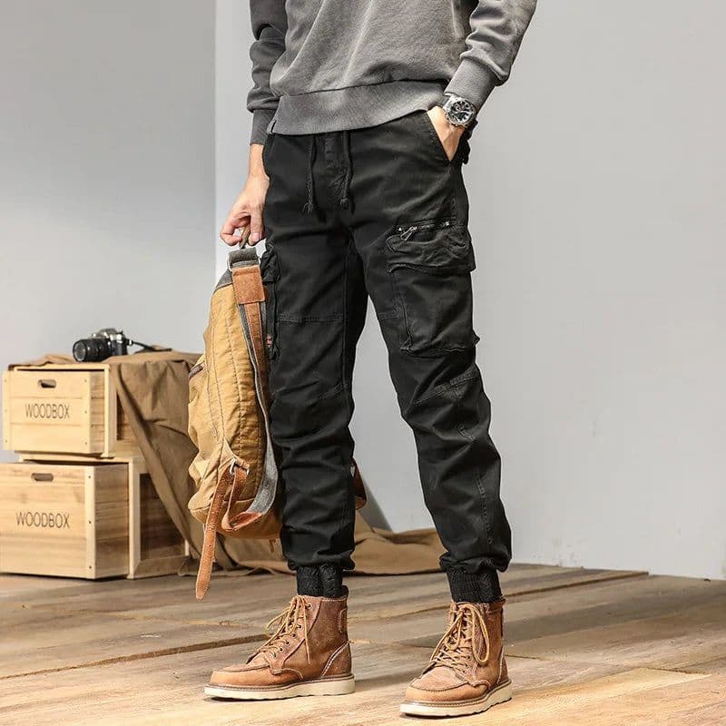 image-CAAYU Joggers Cargo Pants Men Casual Y2k MultiPocket Male Trousers Sweatpants Streetwear Techwear Tactical Track Black Pants Men
