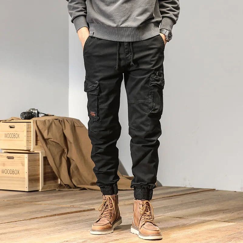 image-CAAYU Joggers Cargo Pants Men Casual Y2k MultiPocket Male Trousers Sweatpants Streetwear Techwear Tactical Track Black Pants Men