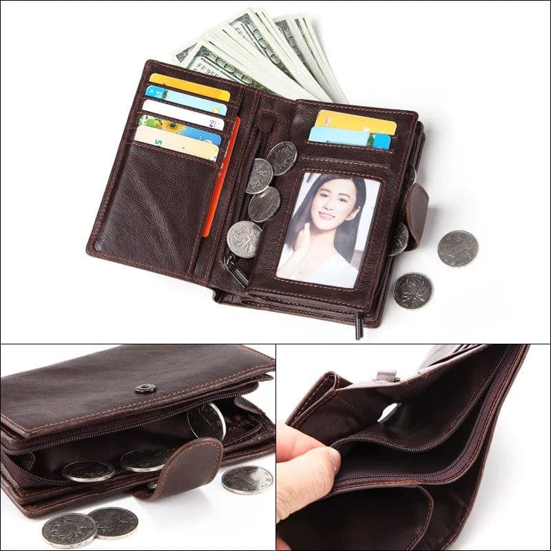 image-GENODERN Genuine Leather Men's Passport Cover Wallet Large Capacity Passport Holder Coin Purse Men Organizer Wallets Card Holder