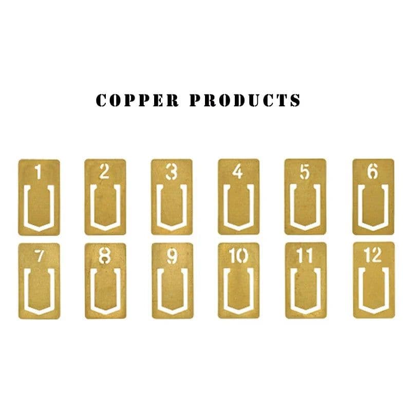 image-12pcs Copper Bookmark Retro Brass Metal Bookmarks For Midori Traveler's Notebook Monthly Planner Accessories Vintage Stationery