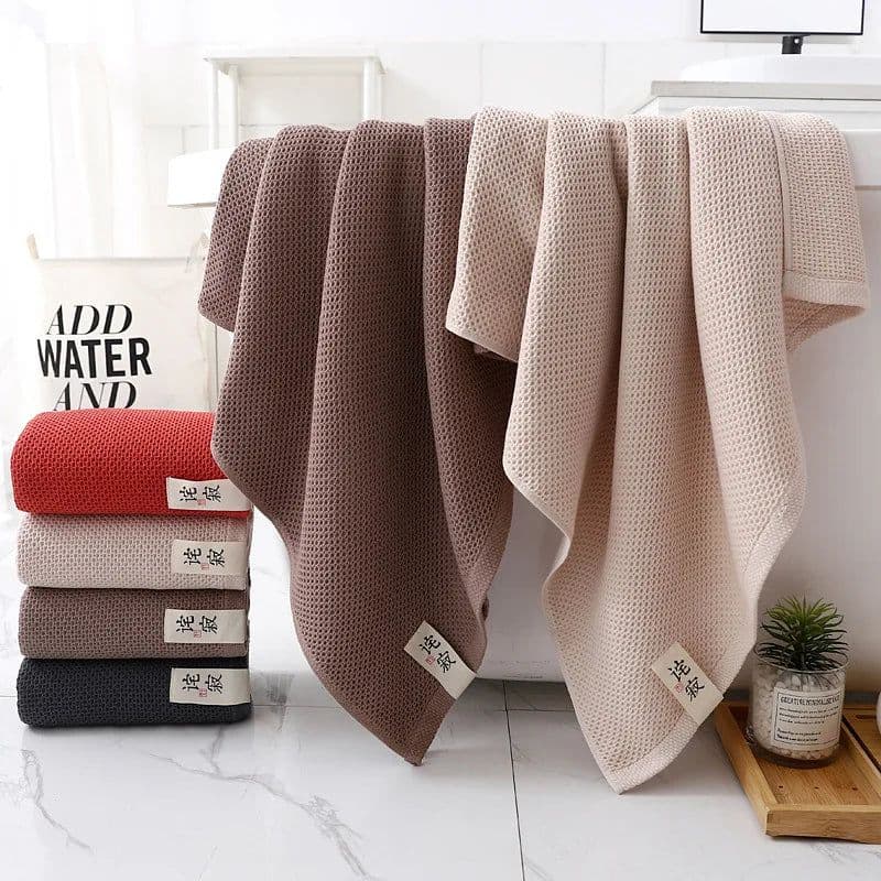 image-70x140cm high qualityWaffle towel Bathroom accessories смsolid color towel absorbent strong Wipe towel after exercise