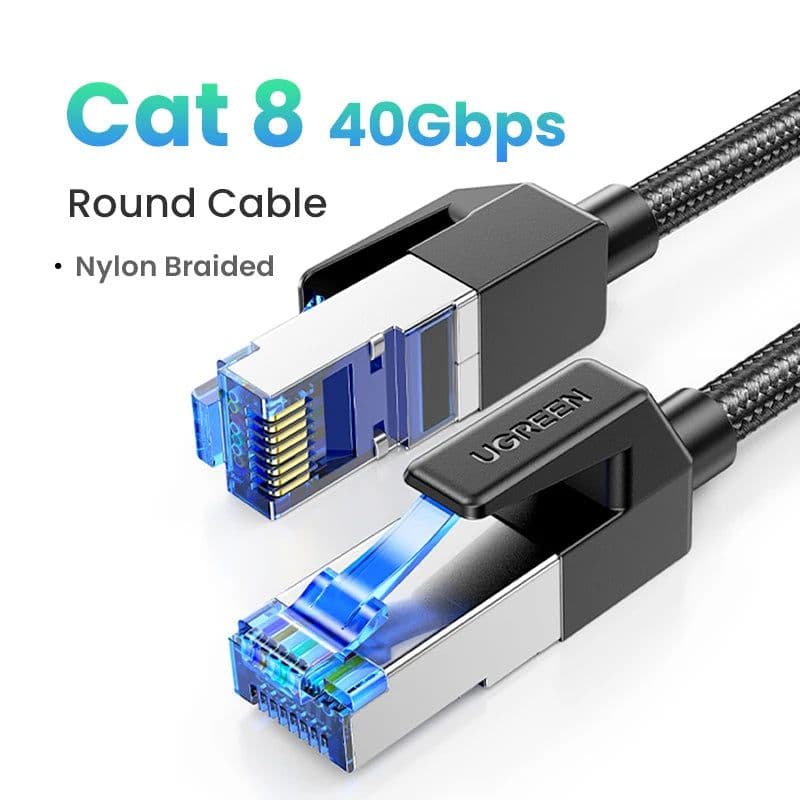 image-UGREEN CAT8 Ethernet Cable 40Gbps 2000MHz CAT 8 Networking Cotton Braided Internet Lan Cord for Laptops PS 4 Router RJ45 Cable