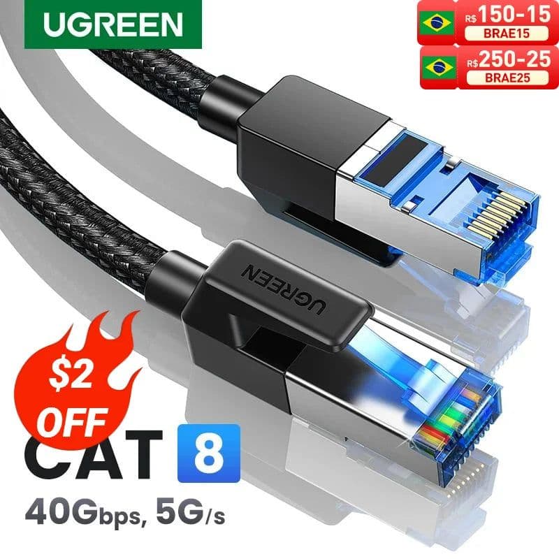 image-UGREEN CAT8 Ethernet Cable 40Gbps 2000MHz CAT 8 Networking Cotton Braided Internet Lan Cord for Laptops PS 4 Router RJ45 Cable