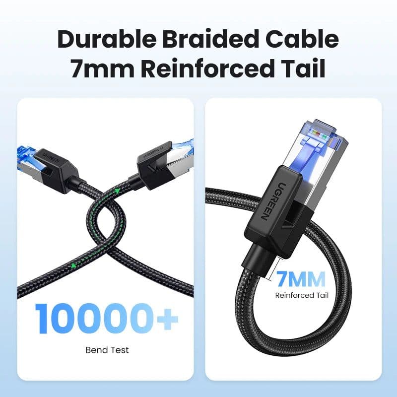 image-UGREEN CAT8 Ethernet Cable 40Gbps 2000MHz CAT 8 Networking Cotton Braided Internet Lan Cord for Laptops PS 4 Router RJ45 Cable