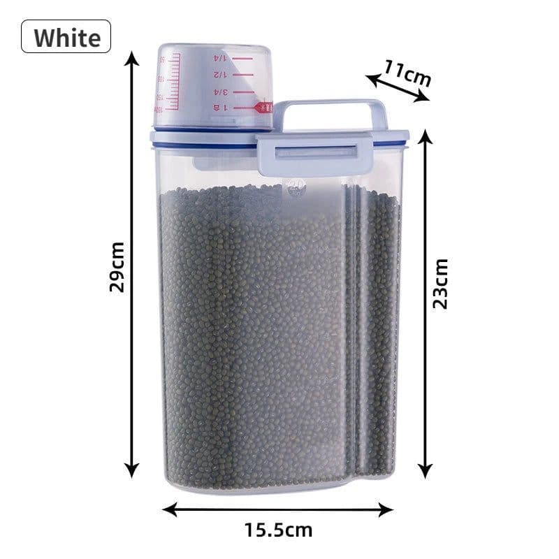 image-Dog Cat Food Pail Plastic Storage Tank with Measuring Cup Container Moisture-proof Sealed Jar Pet Supplies Accessories
