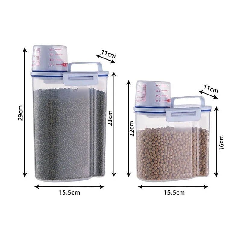 image-Dog Cat Food Pail Plastic Storage Tank with Measuring Cup Container Moisture-proof Sealed Jar Pet Supplies Accessories