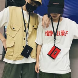 image-Fashion Wallets for Teens Hasp Zipper Canvas Male Coin Purse with Strap Credit Cards ID Holder Money Bags for Boys Girls