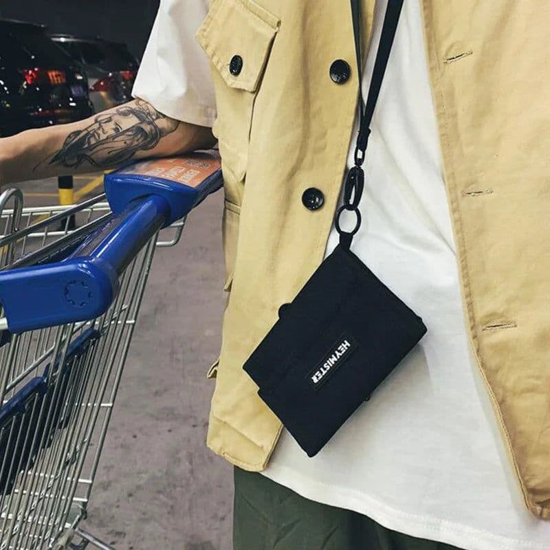 image-Fashion Wallets for Teens Hasp Zipper Canvas Male Coin Purse with Strap Credit Cards ID Holder Money Bags for Boys Girls