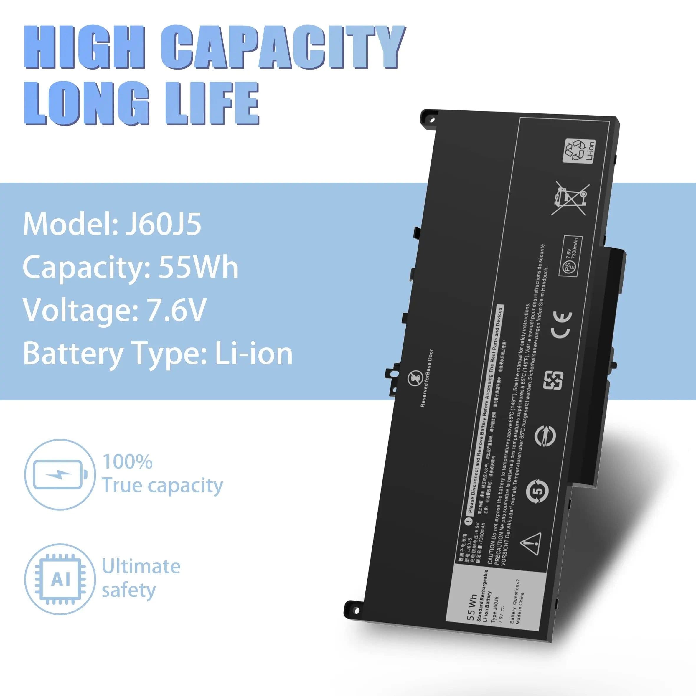 image-E7470 E7270 J60J5 Battery for Dell Latitude 7470 7270 Laptop Battery 1W2Y2 0MC34Y MC34Y R1V85 242WD GG4FM WYWJ2 451-BBSX BBSY