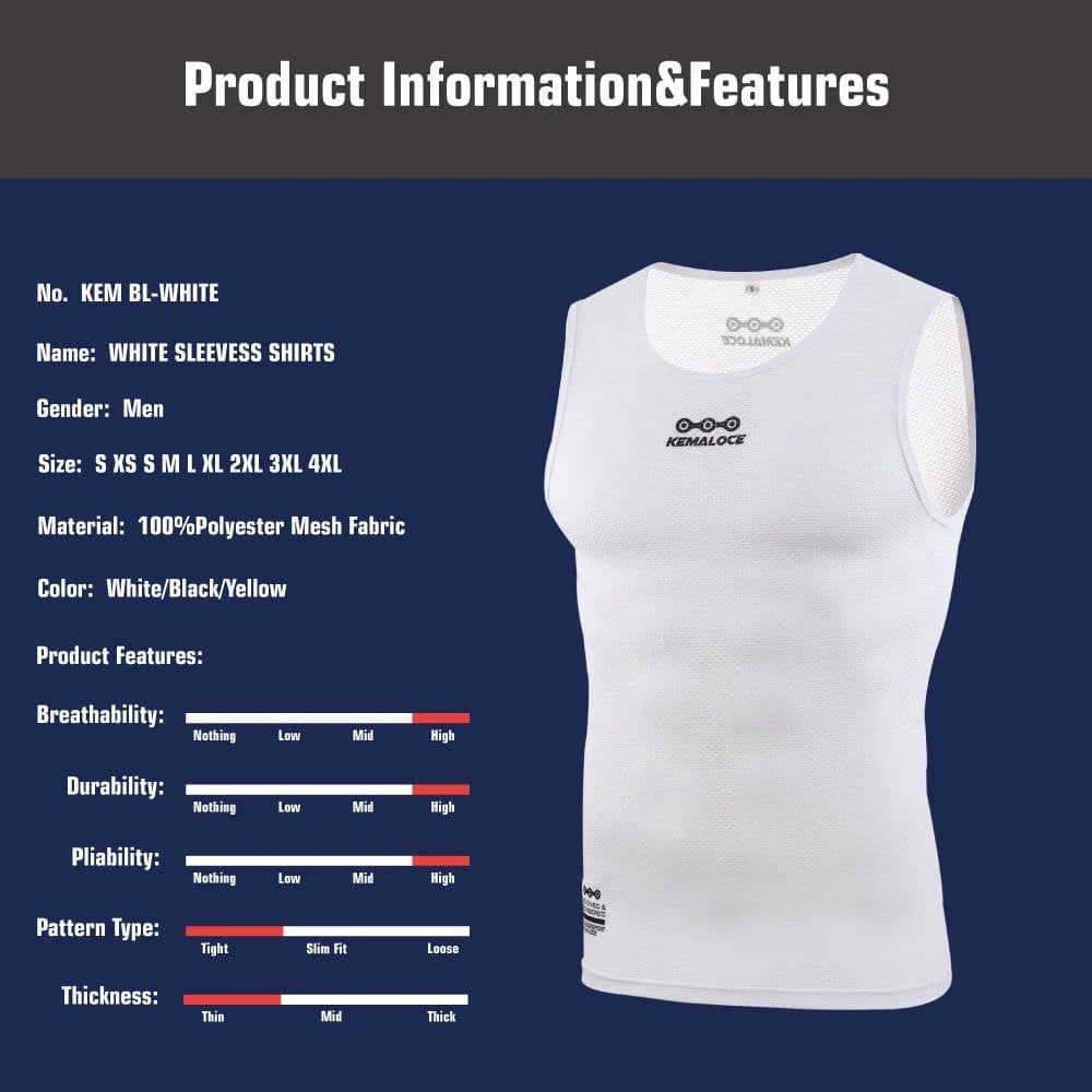 image-KEMALOCE Cycling Base Layer Sleevess Breathable White 2023 Cool Cycle Sleevess Vest Quick Dry Summer MTB Vest Bike Undershirts