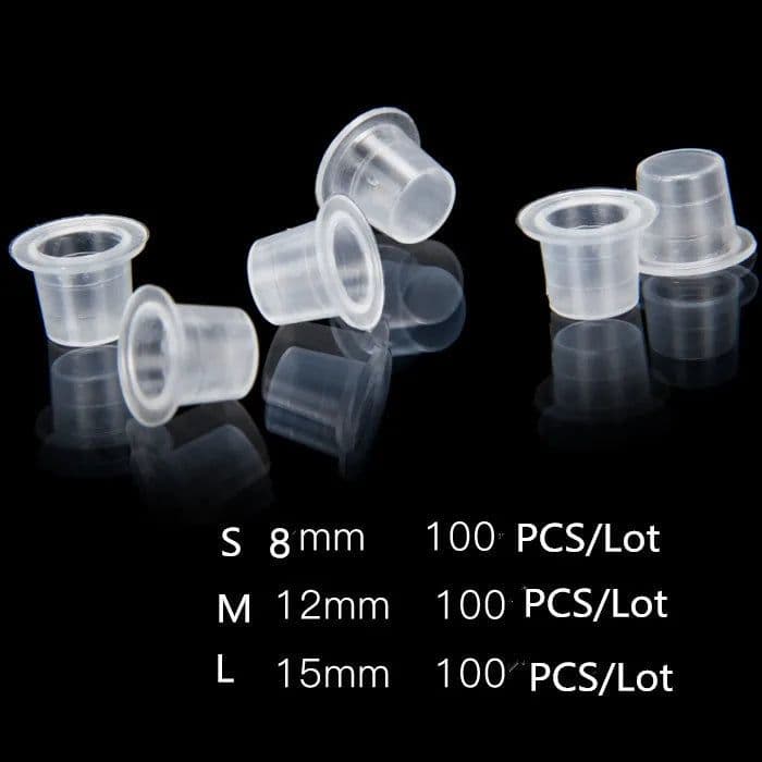 image-100 PCS Plastic Disposable Microblading Tattoo Ink Cups S/M/L Permanent Makeup Pigment Clear Holder Container Cap