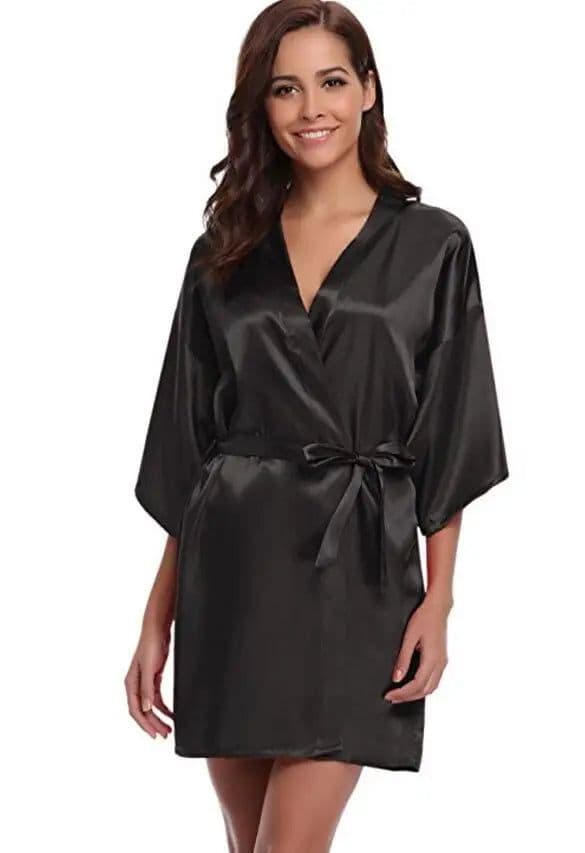 image-RB032 2018 New Silk Kimono Robe Bathrobe Women Silk Bridesmaid Robes Sexy Navy Blue Robes Satin Robe Ladies Dressing Gowns