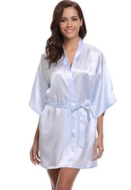image-RB032 2018 New Silk Kimono Robe Bathrobe Women Silk Bridesmaid Robes Sexy Navy Blue Robes Satin Robe Ladies Dressing Gowns