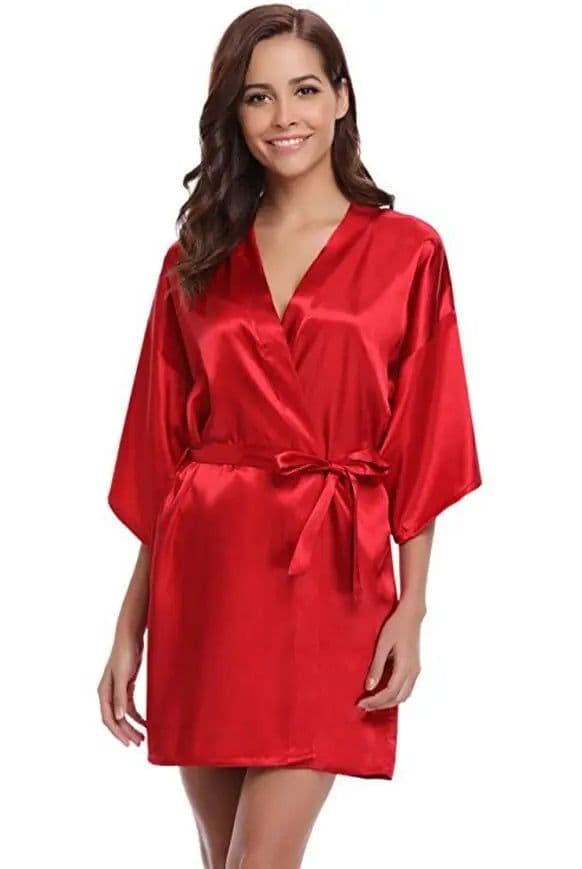 image-RB032 2018 New Silk Kimono Robe Bathrobe Women Silk Bridesmaid Robes Sexy Navy Blue Robes Satin Robe Ladies Dressing Gowns