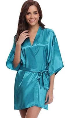 image-RB032 2018 New Silk Kimono Robe Bathrobe Women Silk Bridesmaid Robes Sexy Navy Blue Robes Satin Robe Ladies Dressing Gowns