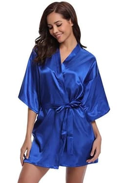 image-RB032 2018 New Silk Kimono Robe Bathrobe Women Silk Bridesmaid Robes Sexy Navy Blue Robes Satin Robe Ladies Dressing Gowns