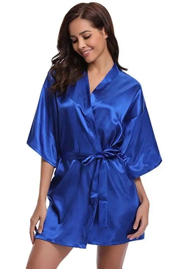image-RB032 2018 New Silk Kimono Robe Bathrobe Women Silk Bridesmaid Robes Sexy Navy Blue Robes Satin Robe Ladies Dressing Gowns