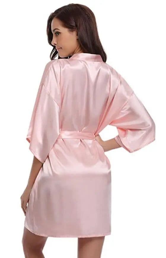 image-RB032 2018 New Silk Kimono Robe Bathrobe Women Silk Bridesmaid Robes Sexy Navy Blue Robes Satin Robe Ladies Dressing Gowns