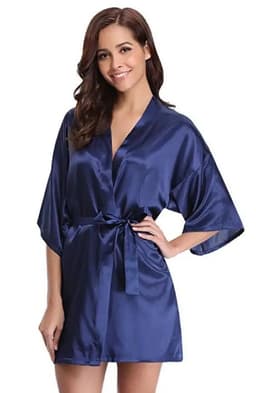 image-RB032 2018 New Silk Kimono Robe Bathrobe Women Silk Bridesmaid Robes Sexy Navy Blue Robes Satin Robe Ladies Dressing Gowns