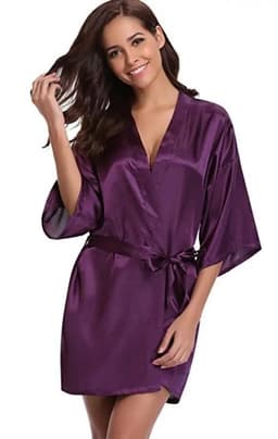 image-RB032 2018 New Silk Kimono Robe Bathrobe Women Silk Bridesmaid Robes Sexy Navy Blue Robes Satin Robe Ladies Dressing Gowns
