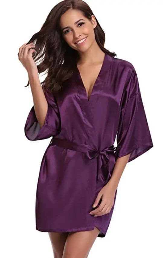 image-RB032 2018 New Silk Kimono Robe Bathrobe Women Silk Bridesmaid Robes Sexy Navy Blue Robes Satin Robe Ladies Dressing Gowns