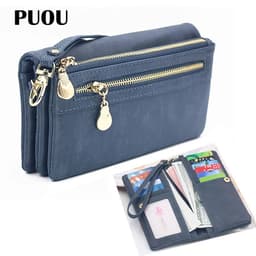 image-PUOU 2020 Fashion Zipper Purses Women's Wallets Envelop Long Wallet Women Long Section Clutch Wallet Soft PU Leather Money Bag