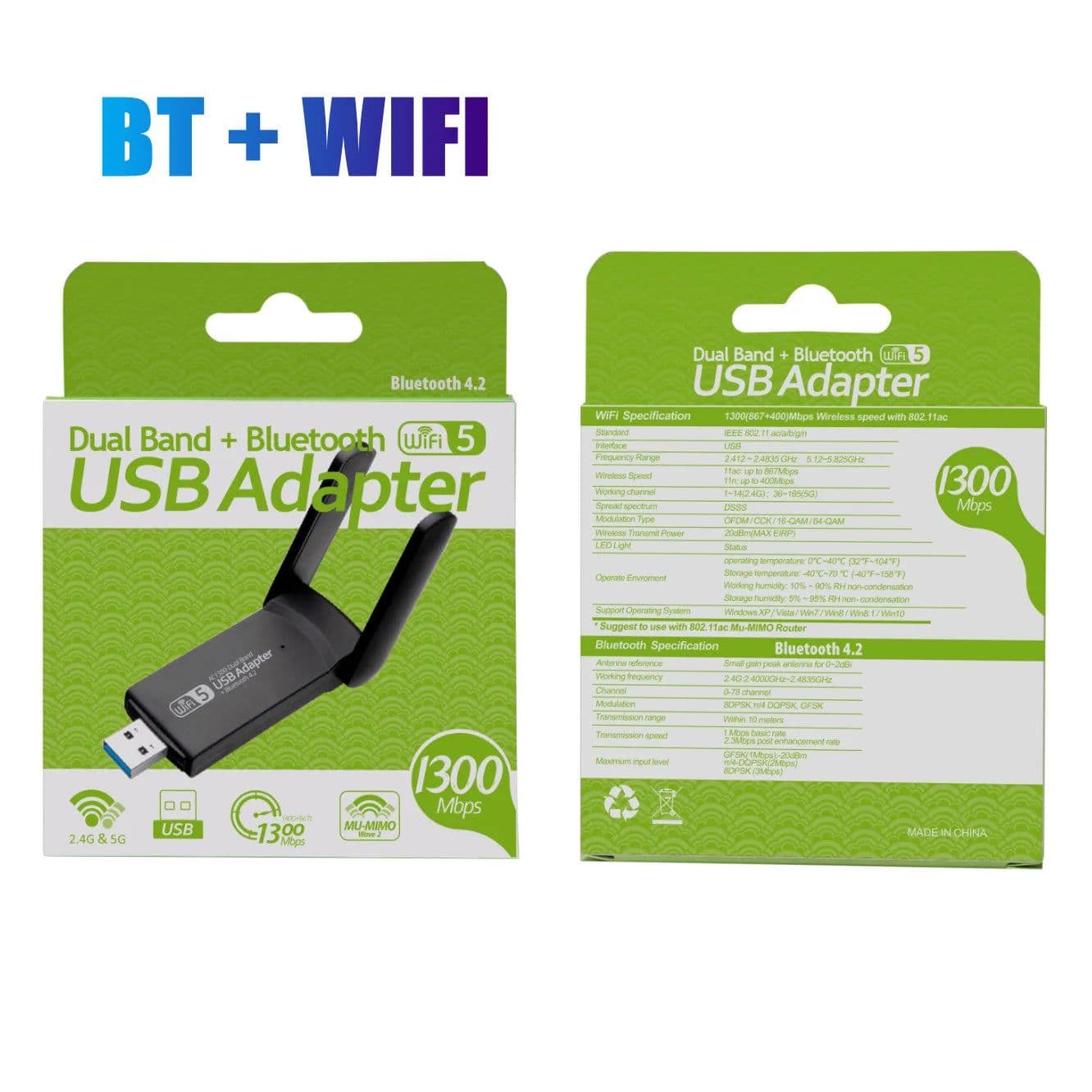 image-Wireless USB 1300Mbps WiFi Adapter Dual Band 2.4G 5Ghz USB 3.0 WIFI USB Adapter 802.11ac With Antenna BT4.2 For Desktop Laptop