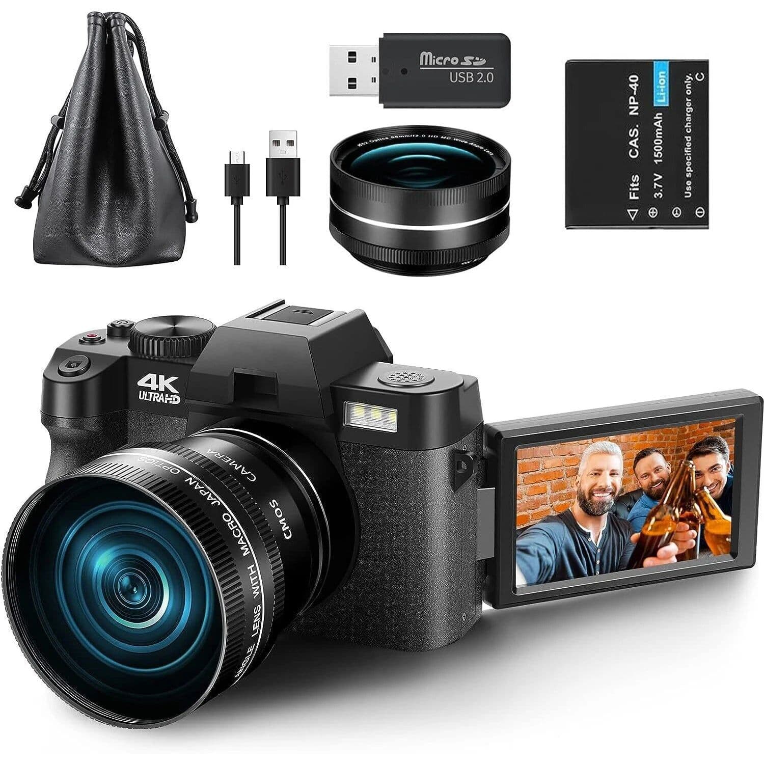 image-G-Anica Macro Lens 4K Digital Camera Flip Screen Selfie Camcorder 48MP Youtube Vlog WIFI Webcam Video Recorder 16X Digital Zoom