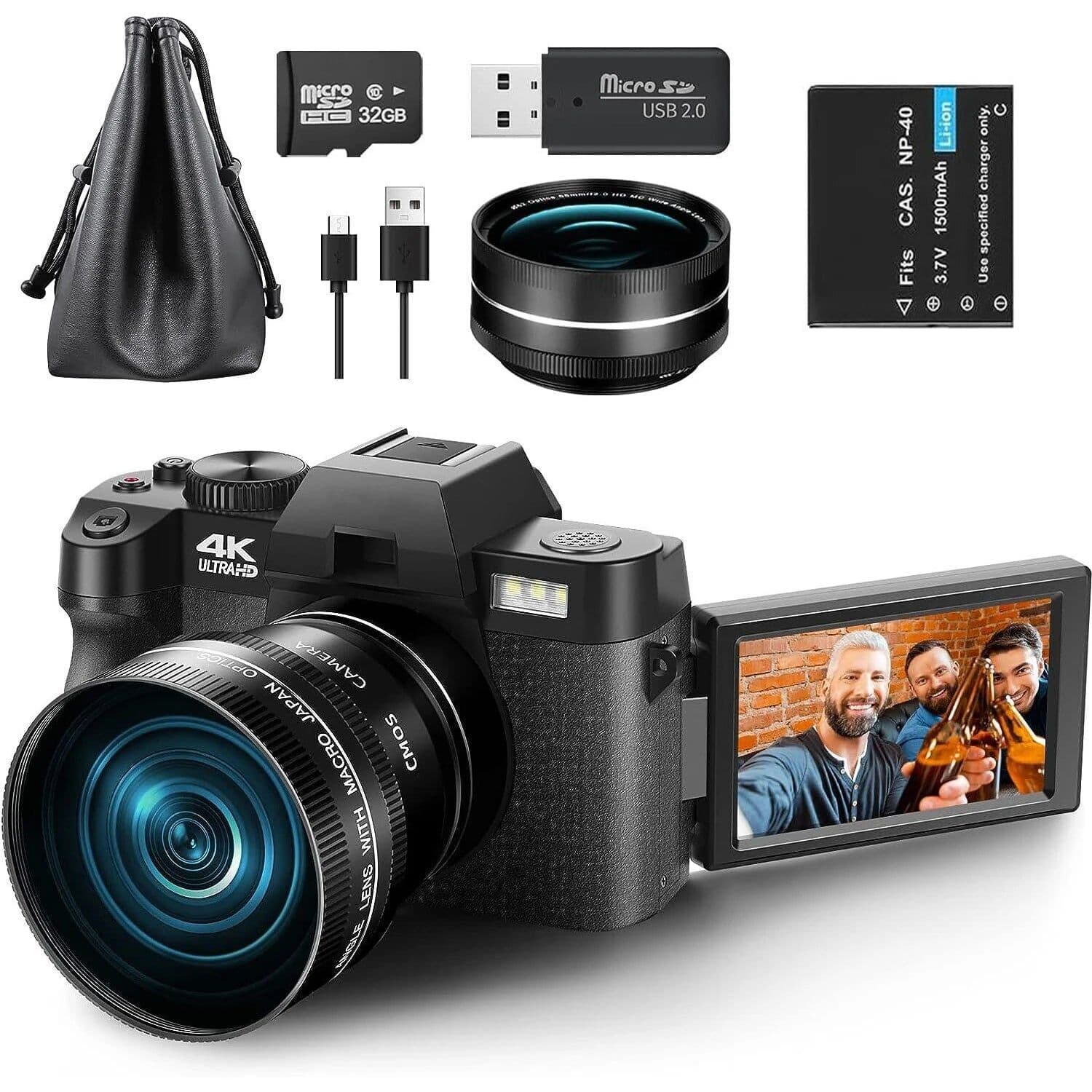 image-G-Anica Macro Lens 4K Digital Camera Flip Screen Selfie Camcorder 48MP Youtube Vlog WIFI Webcam Video Recorder 16X Digital Zoom