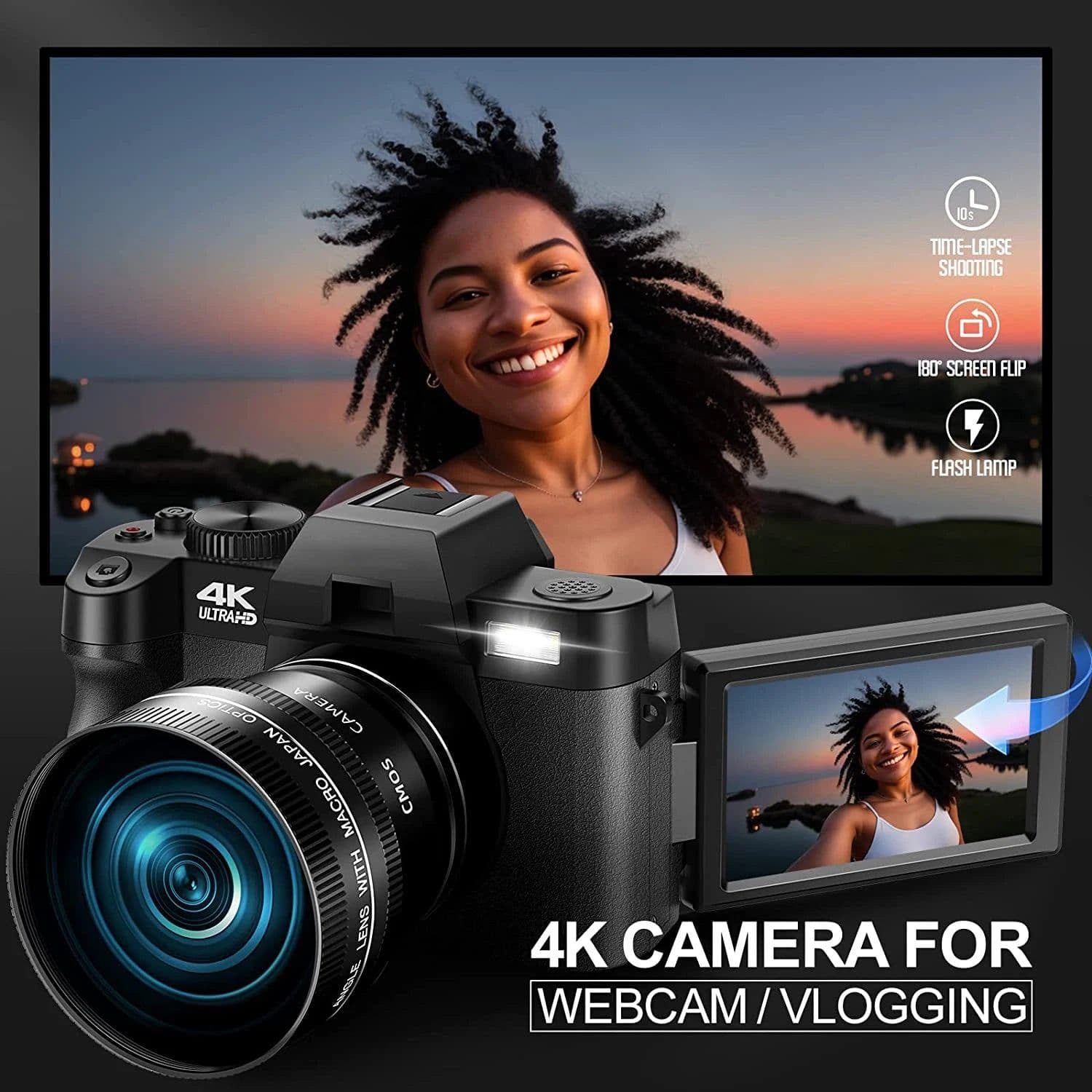 image-G-Anica Macro Lens 4K Digital Camera Flip Screen Selfie Camcorder 48MP Youtube Vlog WIFI Webcam Video Recorder 16X Digital Zoom