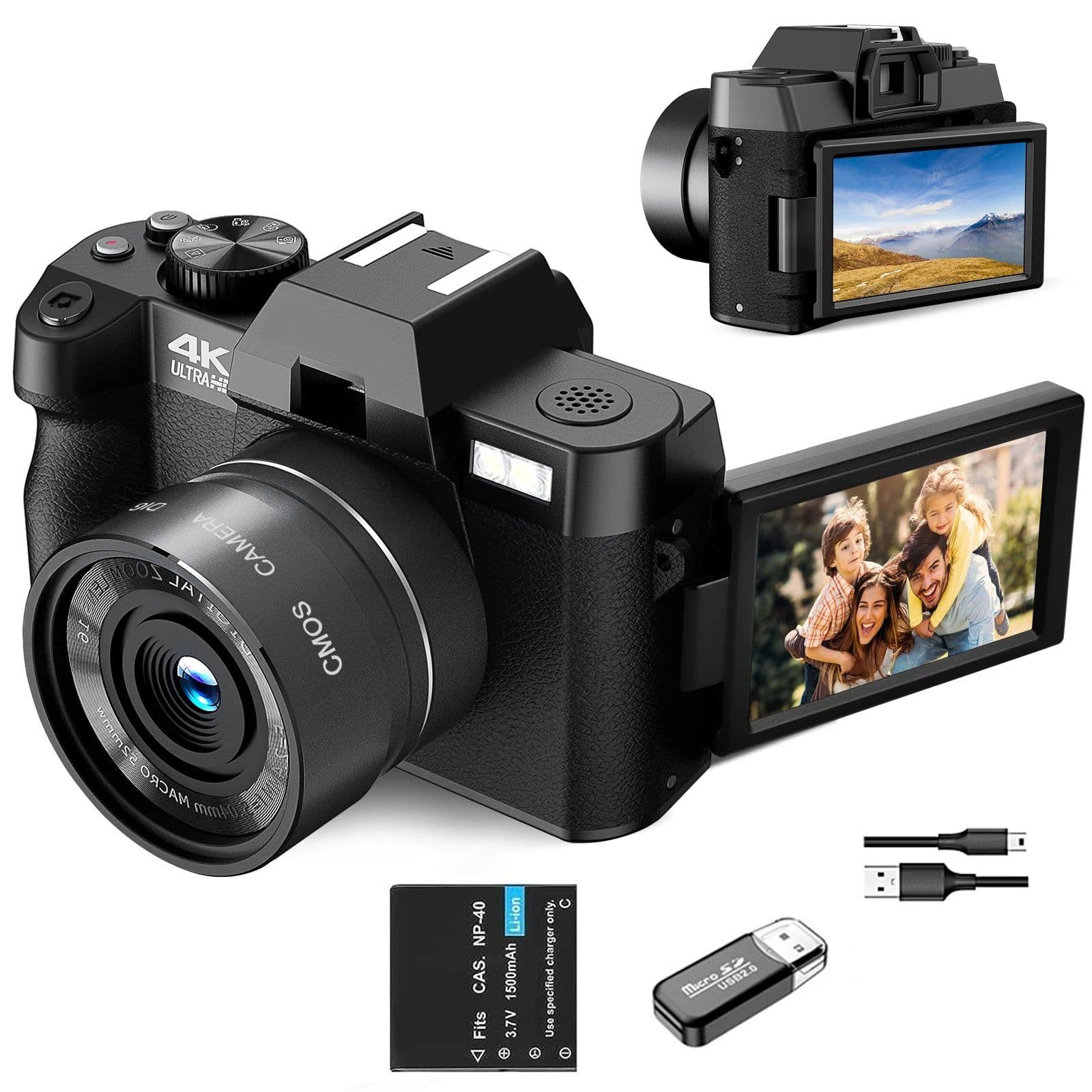image-G-Anica Macro Lens 4K Digital Camera Flip Screen Selfie Camcorder 48MP Youtube Vlog WIFI Webcam Video Recorder 16X Digital Zoom