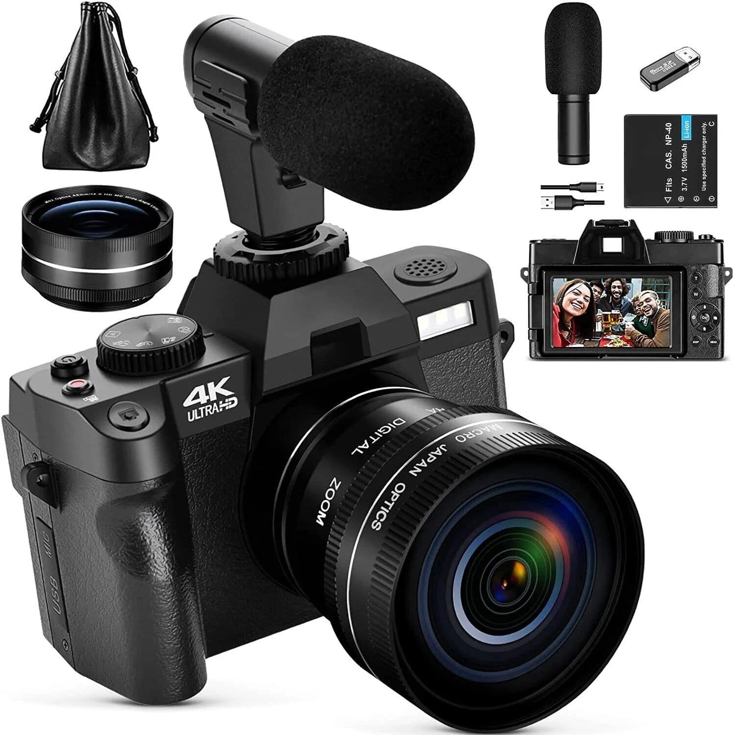 image-G-Anica Macro Lens 4K Digital Camera Flip Screen Selfie Camcorder 48MP Youtube Vlog WIFI Webcam Video Recorder 16X Digital Zoom