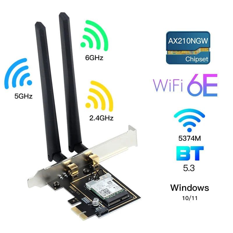 image-3000Mbps WiFi6E AX210 Bluetooth 5.3 Dual Band 2.4G/5GHz/6GHz WiFi Card 802.11AX/AC PCI Express Wireless Network Card Adapter PC
