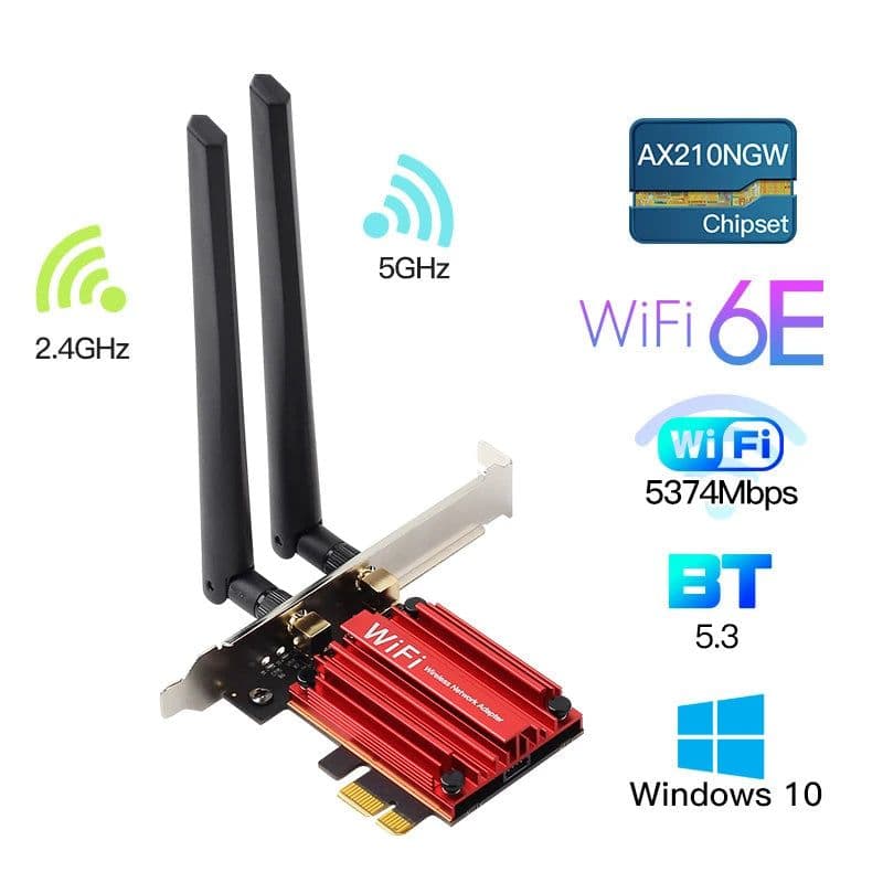 image-3000Mbps WiFi6E AX210 Bluetooth 5.3 Dual Band 2.4G/5GHz/6GHz WiFi Card 802.11AX/AC PCI Express Wireless Network Card Adapter PC