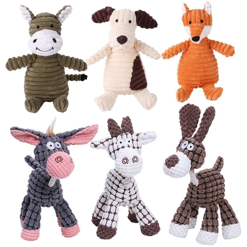 image-Plush Dog Toy Animals Shape Bite Resistant Squeaky Toys Corduroy Dog Toys for Small Large Dogs Puppy Pets Training Accessories