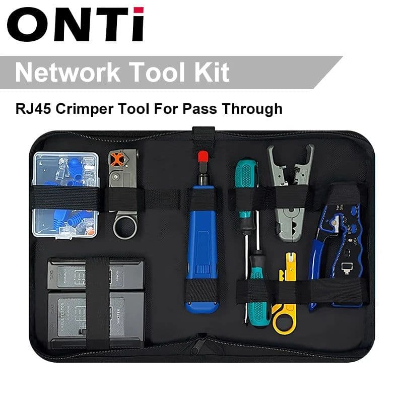 image-ONTi RJ45 Cat7/6/6A/5E Connector , RJ45 Crimper Tool Pass Through Crimp with Replacement Blade Ethernet Cable Stripper