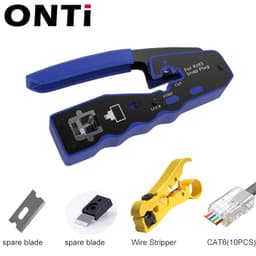 image-ONTi RJ45 Cat7/6/6A/5E Connector , RJ45 Crimper Tool Pass Through Crimp with Replacement Blade Ethernet Cable Stripper