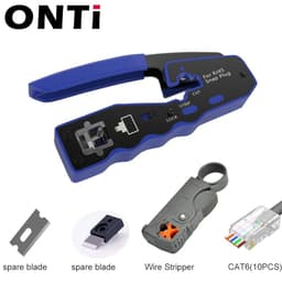 image-ONTi RJ45 Cat7/6/6A/5E Connector , RJ45 Crimper Tool Pass Through Crimp with Replacement Blade Ethernet Cable Stripper