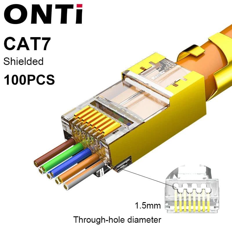 image-ONTi RJ45 Cat7/6/6A/5E Connector , RJ45 Crimper Tool Pass Through Crimp with Replacement Blade Ethernet Cable Stripper