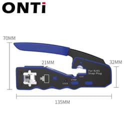 image-ONTi RJ45 Cat7/6/6A/5E Connector , RJ45 Crimper Tool Pass Through Crimp with Replacement Blade Ethernet Cable Stripper