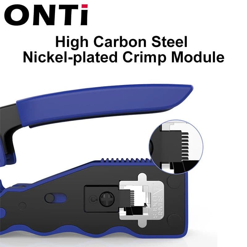 image-ONTi RJ45 Cat7/6/6A/5E Connector , RJ45 Crimper Tool Pass Through Crimp with Replacement Blade Ethernet Cable Stripper