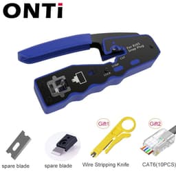 image-ONTi RJ45 Cat7/6/6A/5E Connector , RJ45 Crimper Tool Pass Through Crimp with Replacement Blade Ethernet Cable Stripper