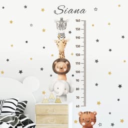 image-Boho Cartoon Elephant Giraffe Stars Height Measurement Wall Sticker Vinyl Nursery Watercolor Wall Decals Kids Room Home Decor