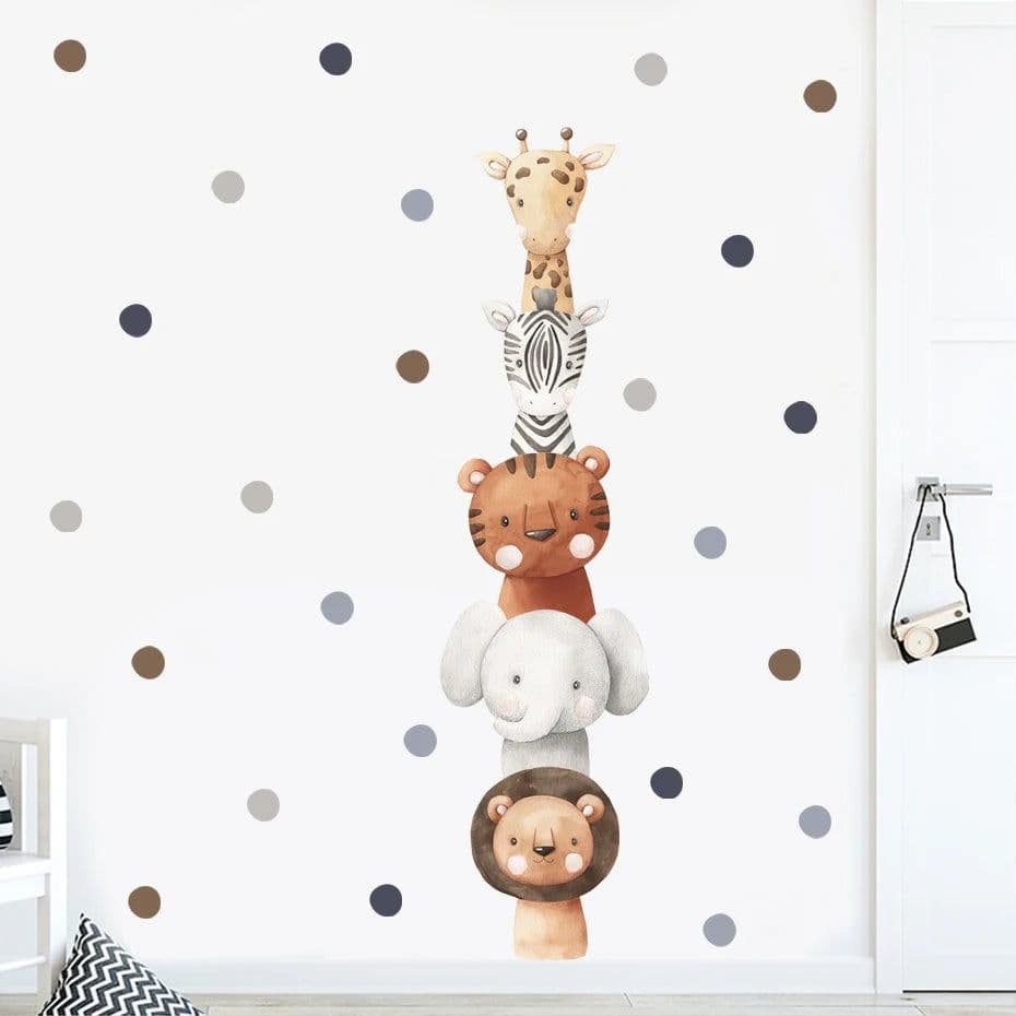 image-Boho Cartoon Elephant Giraffe Stars Height Measurement Wall Sticker Vinyl Nursery Watercolor Wall Decals Kids Room Home Decor
