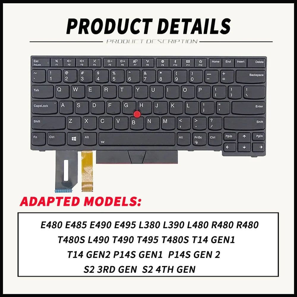 image-Laptop Replacement Keyboard for Lenovo ThinkPad E480 E485 E490 E495 L380 L390 L480 R480 T480S L490 T490 T495 01YP400 01YP280