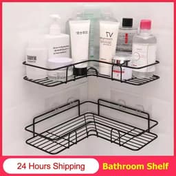 image-Bathroom kitchen Punch Corner Frame Shower Shelf Wrought Iron Shampoo Storage Rack Holder with Suction Cup bathroom accessories