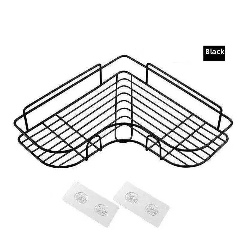 image-Bathroom kitchen Punch Corner Frame Shower Shelf Wrought Iron Shampoo Storage Rack Holder with Suction Cup bathroom accessories
