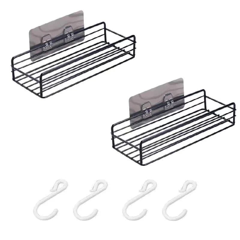image-Bathroom kitchen Punch Corner Frame Shower Shelf Wrought Iron Shampoo Storage Rack Holder with Suction Cup bathroom accessories