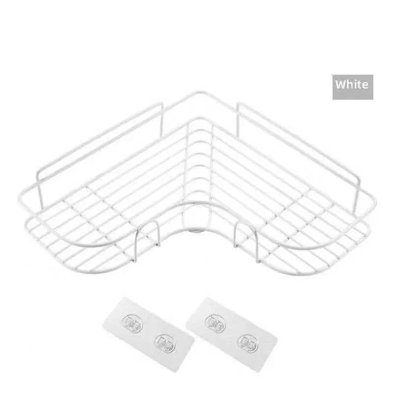 image-Bathroom kitchen Punch Corner Frame Shower Shelf Wrought Iron Shampoo Storage Rack Holder with Suction Cup bathroom accessories