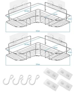 image-Bathroom kitchen Punch Corner Frame Shower Shelf Wrought Iron Shampoo Storage Rack Holder with Suction Cup bathroom accessories